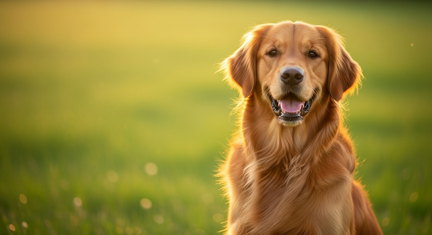 Golden Retriever roux de type travail dans la lumière dorée de fin de journée